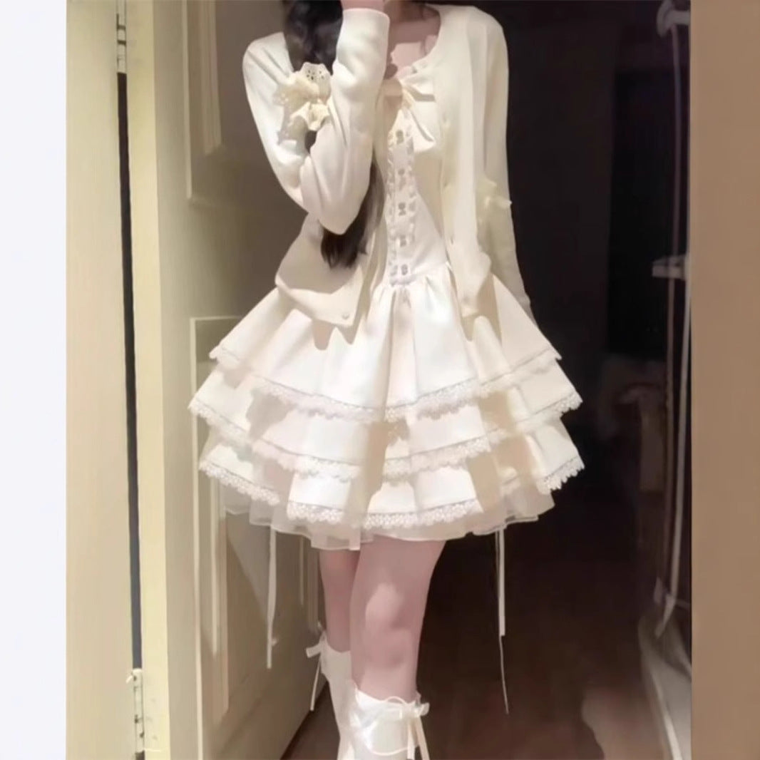 A Cake Dress and Cardigan Two-Piece Set