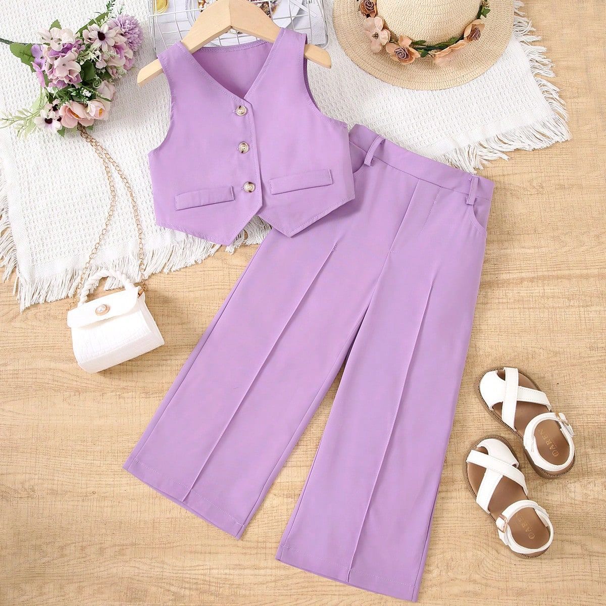A cross-border new children's clothing girls high waist French fashion suit medium and small children's foreign style versatile suit Kids suit