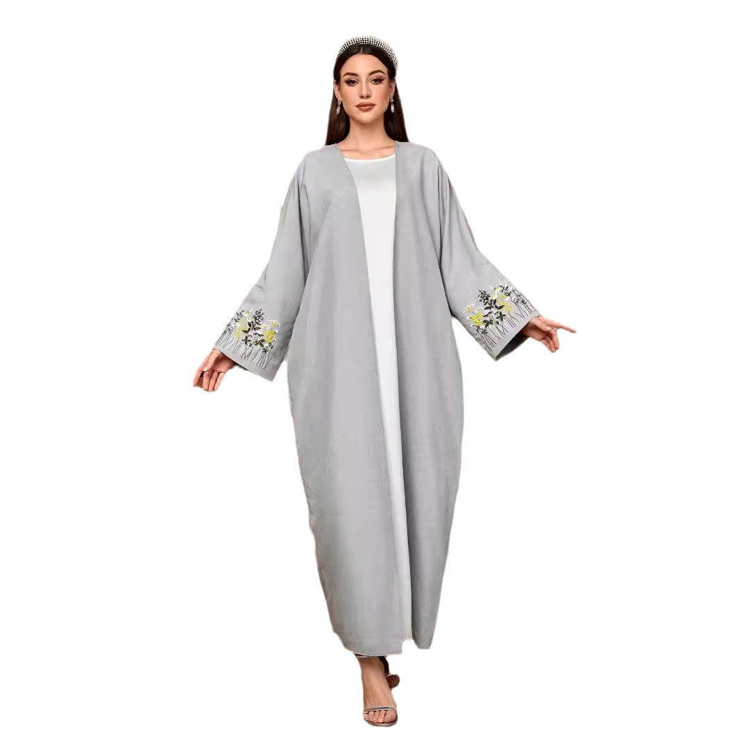 Factory Spot Cross-border Middle East Muslim Clothing Robe Embroidered Cardigan Dress Long Dress Bat Sleeve 2024 - Mixbatch