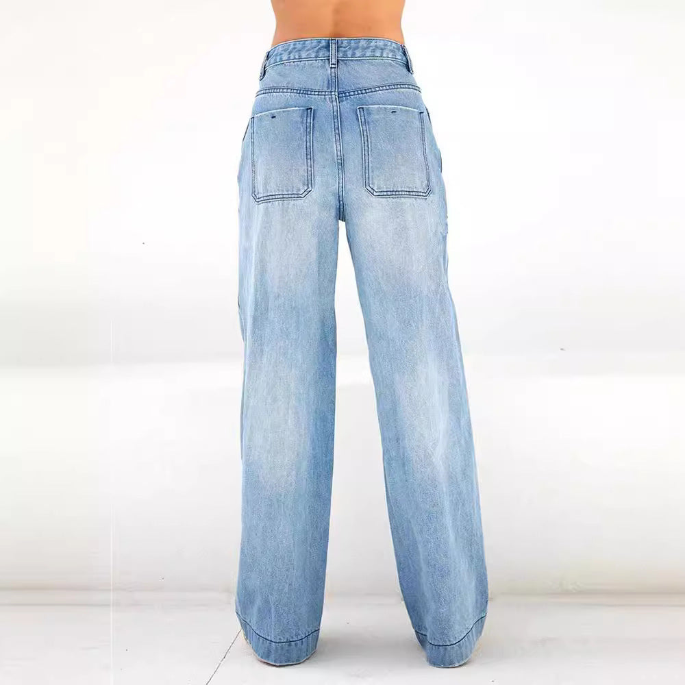 A European and American cross-border foreign trade casual loose wide-leg jeans women