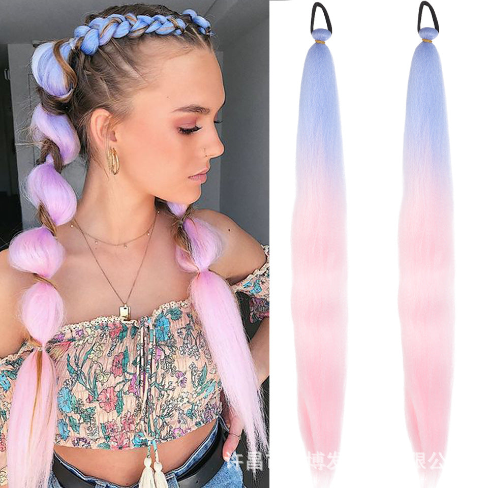 A child girl rubber band ponytail wig box braids colorful elastic rope braids ponytail wig hair extensions braids - Mixbatch