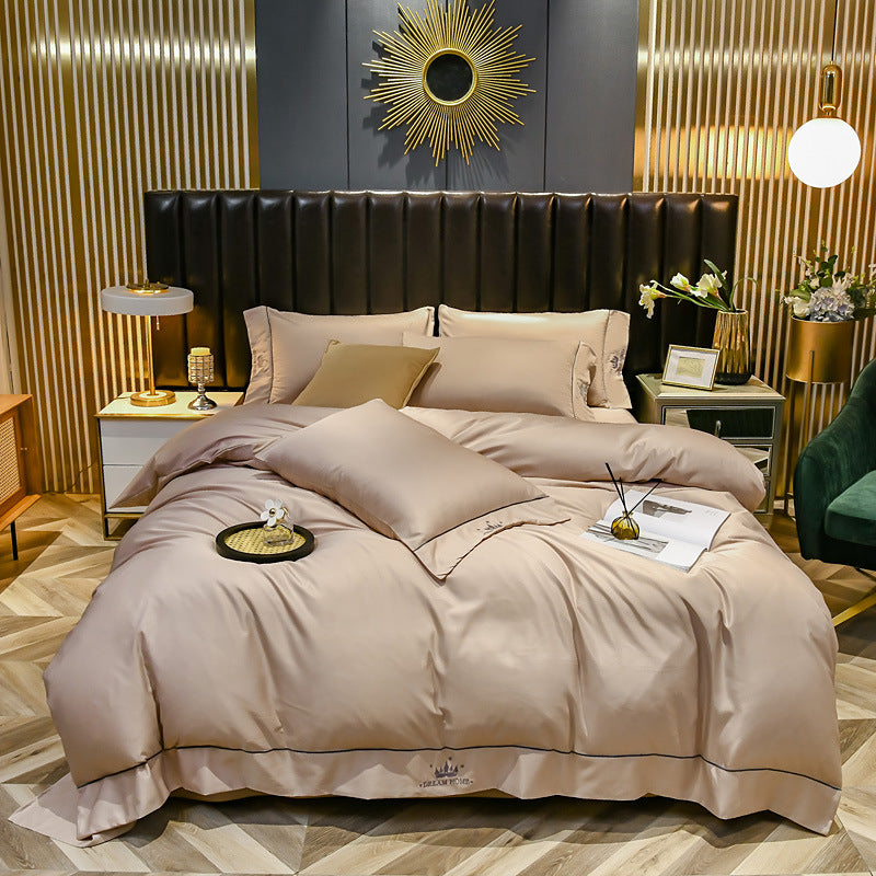 Tiansi Gongsatin 60s embroidered four piece bedding set, bed sheets and duvet covers 1.8m set, light luxury Nordic style 2.0kg - Mixbatch