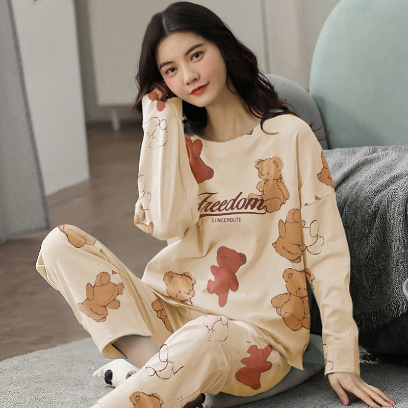 A large number of wholesale pajamas women's spring and autumn long-sleeved autumn and winter loungewear women's large size simple loose suit outer wear - Mixbatch