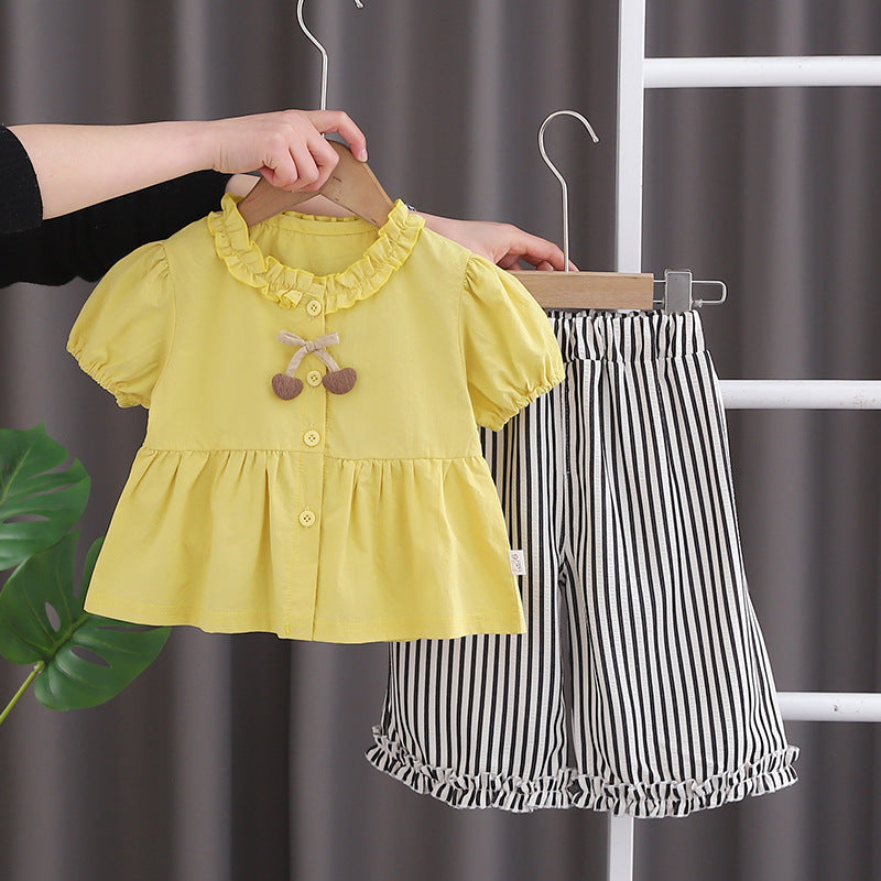 A girls summer suit new baby girl shirt short sleeve two-piece set foreign style children's summer clothes wholesale