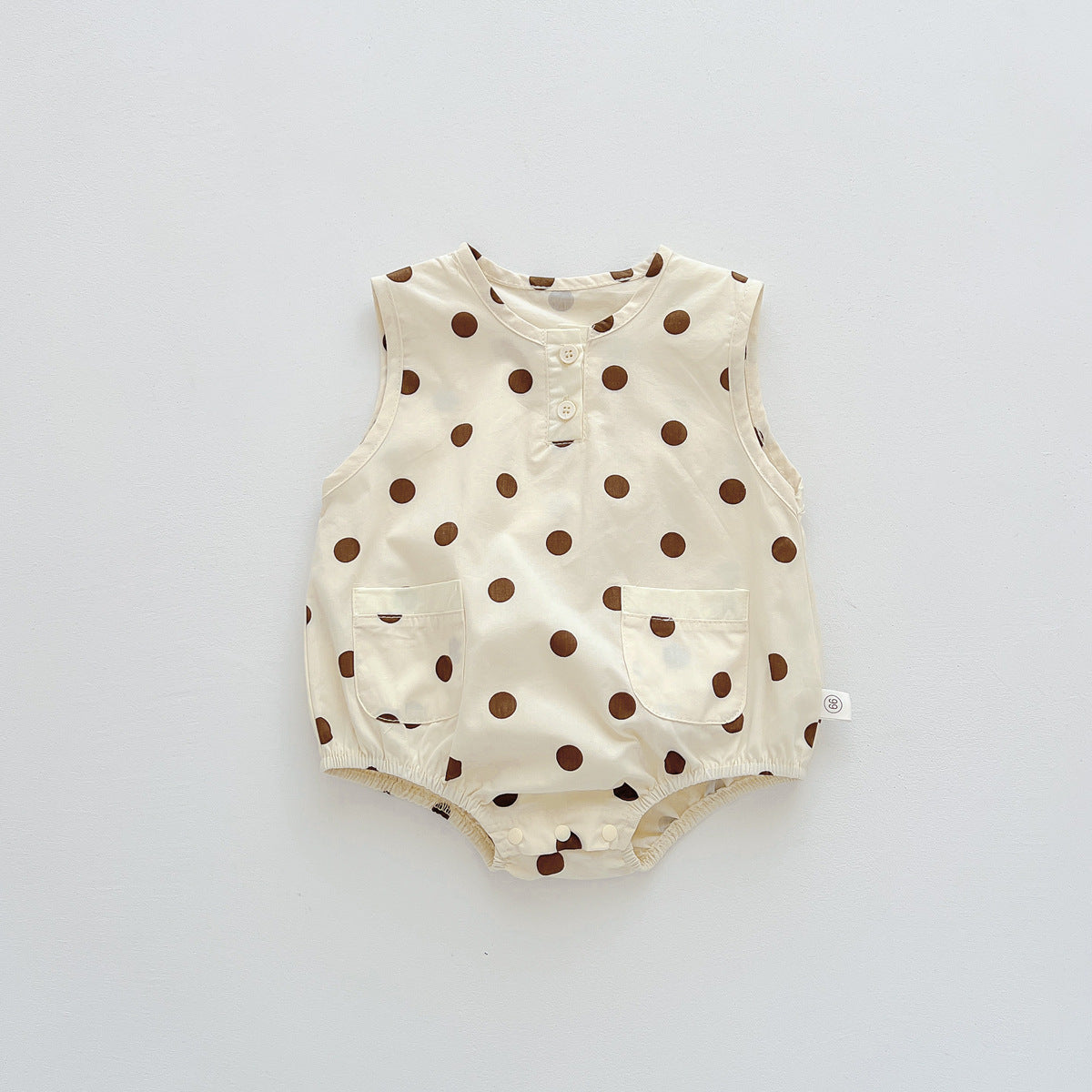 A Korean version of children's clothing, summer thin baby sleeveless bag, buttocks, ins newborn baby polka dot teddy bear all in one climbing suit - Mixbatch