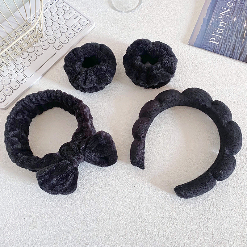 A Bow hair band, wash makeup, mask, cloud headband set, tie hair high cranial top