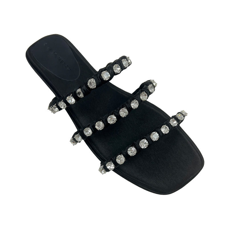 A rhinestone sandals women's summer word with flat beach slippers