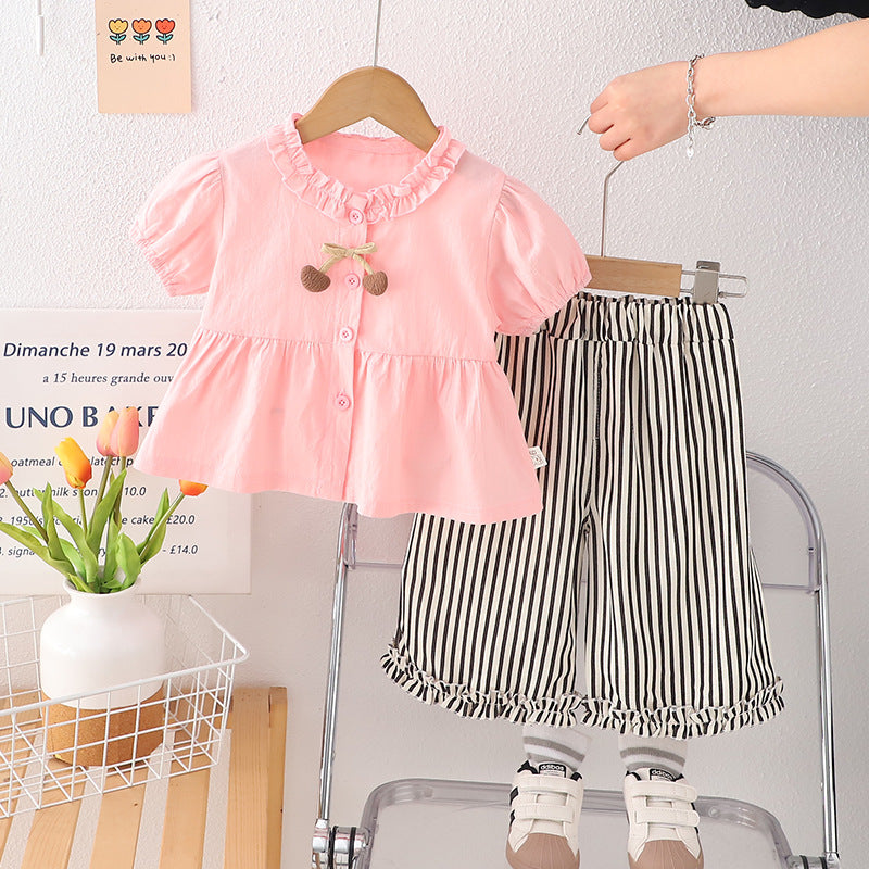 A girls summer suit new baby girl shirt short sleeve two-piece set foreign style children's summer clothes wholesale