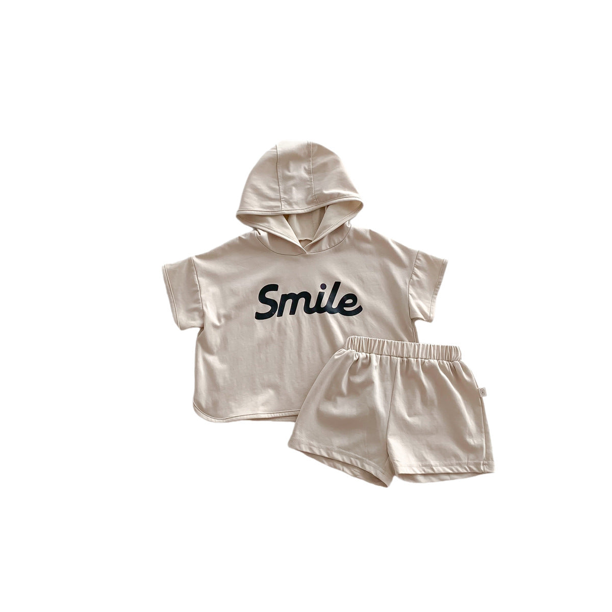 A 2024 Summer Children's Clothing Letter Printed Short sleeved Shorts Set for Boys and Girls Thin Hooded Outgoing Two Piece Set - Mixbatch