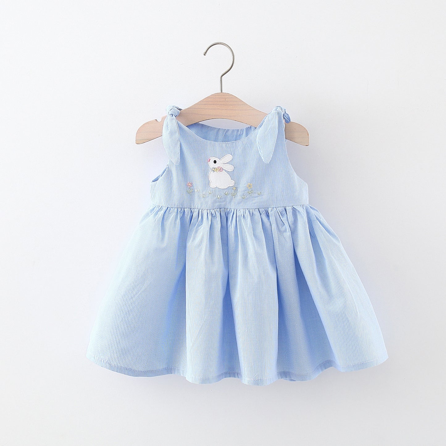 A summer baby girl dress new plaid embroidered cartoon rabbit cotton girls vest skirt - Mixbatch