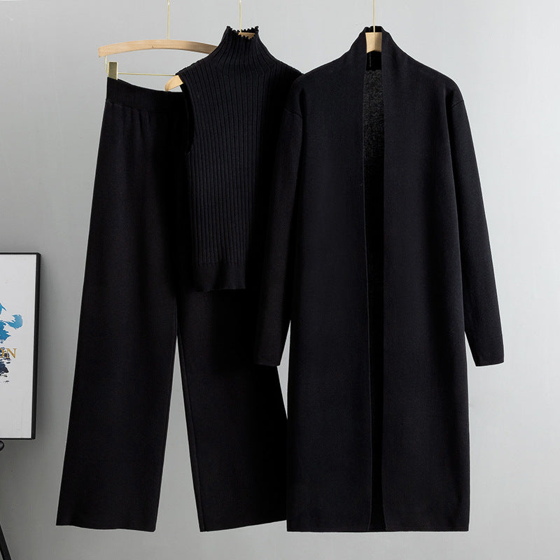 A three-piece set of knitted tops and pants