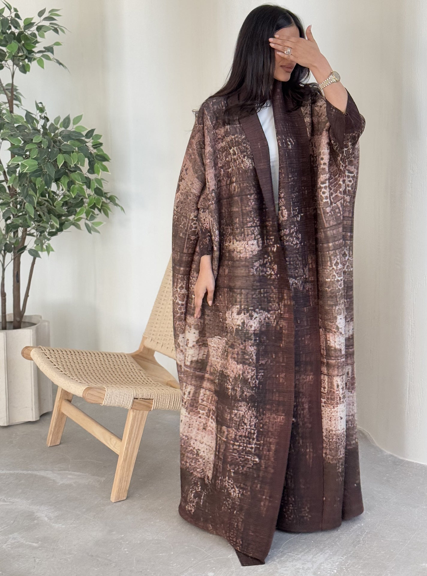 A Pleated robe print cardigan women's clothing