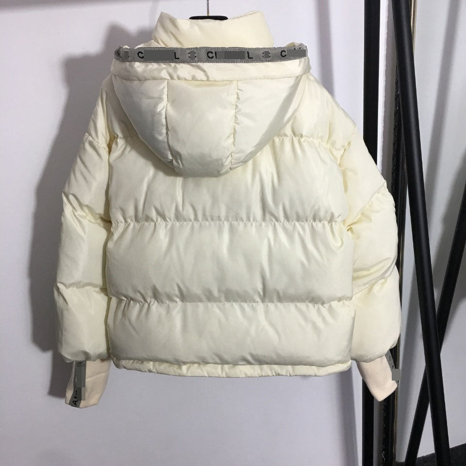 A Xiaoxiang logo embroidered letter webbing splicing fashionable loose long-sleeved hooded cotton jacket