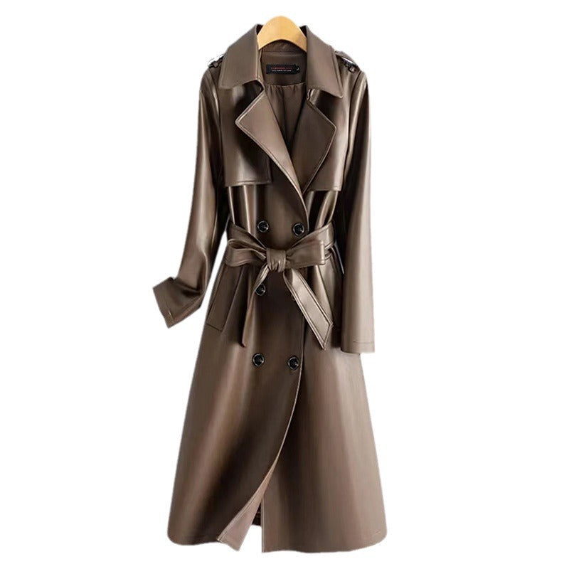 A PU leather jacket long
