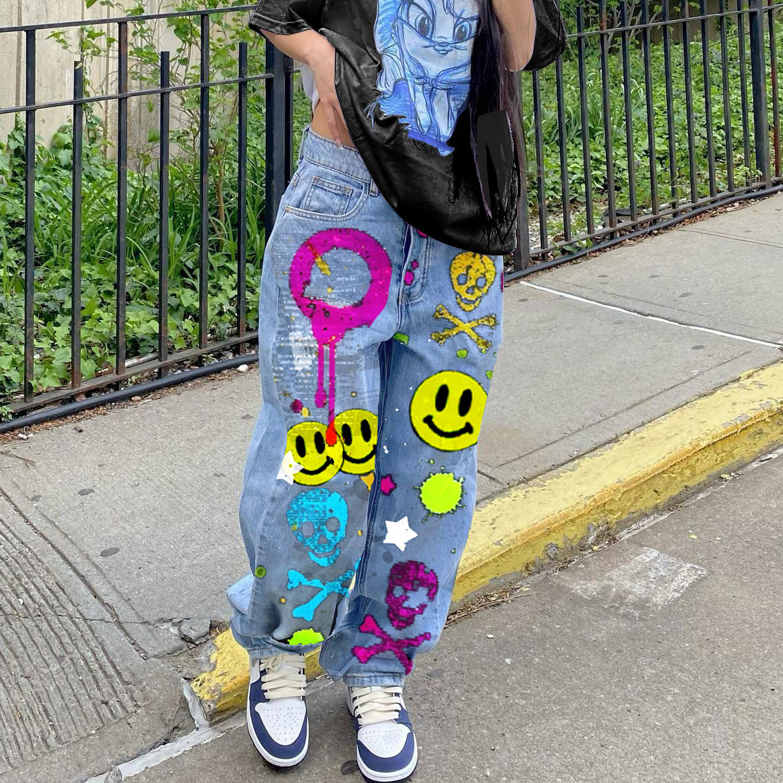 A new autumn European and American style street hipster Internet celebrity high waist wide leg jeans women's foreign trade pants 2526