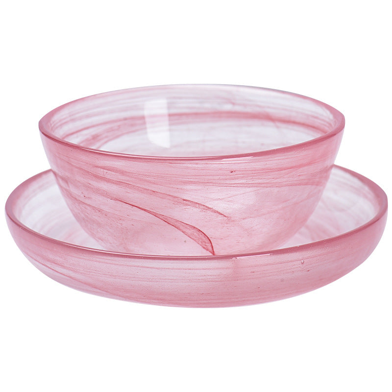 A Flanged glass dish set Plate tableware Living room Home Chinese creative ink fruit salad bowl Rice bowl