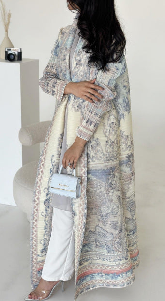 A Pleated robe print cardigan women's clothing