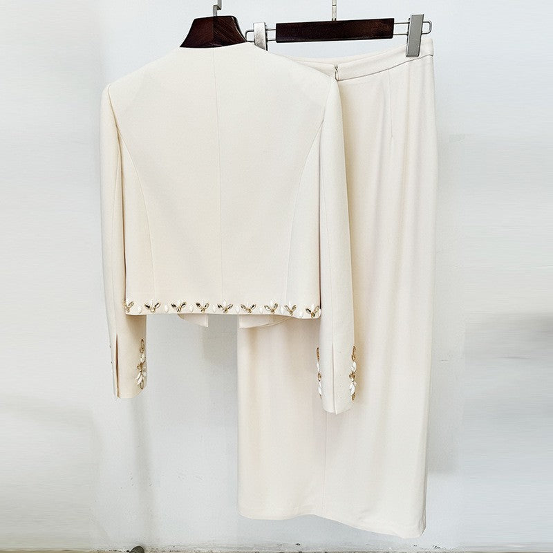 A Heavy Industry Beaded Cardigan Jacket Split Skirt Set, Two-piece Set