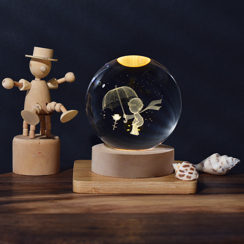 A creative 3d laser engraved crystal ball lamp