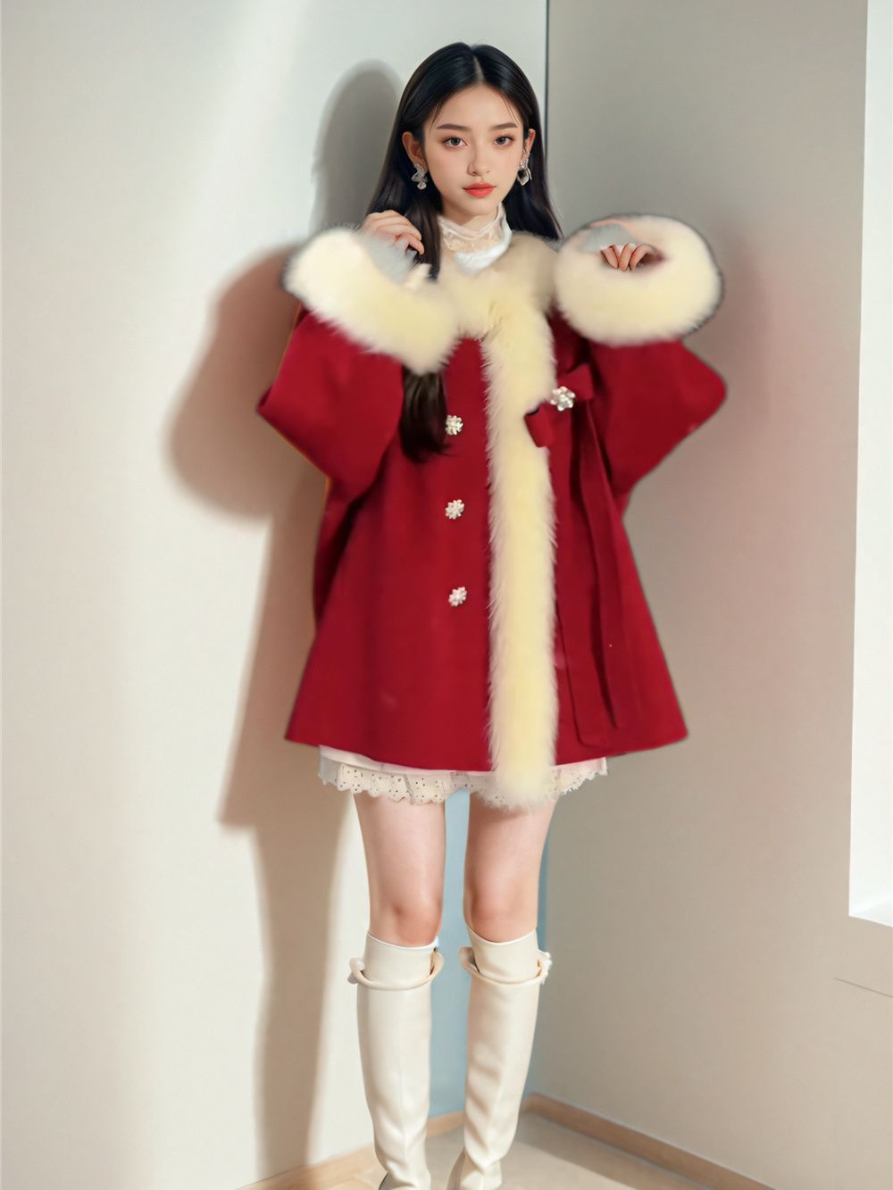 P fur collar jacket