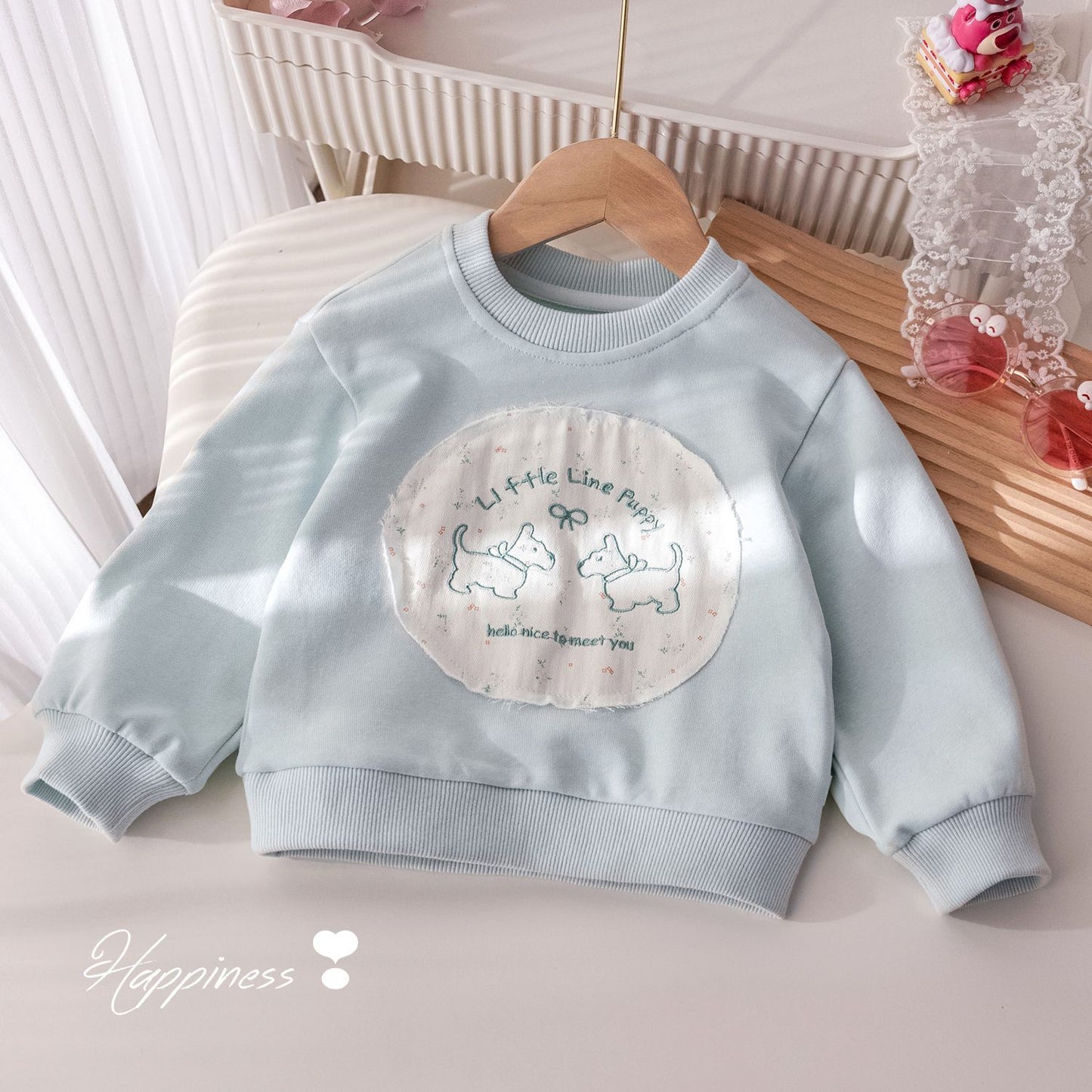 P girls spring and autumn new suit sweet and cute embroidered patch sweater foreign style floral loose straight pants two-piece set