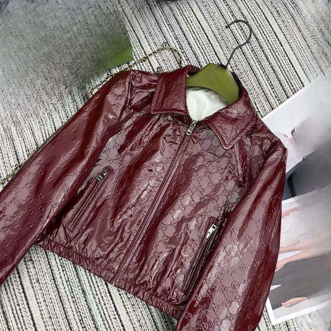 P patent leather short PU leather jacket