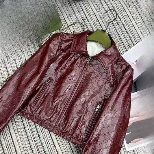 P patent leather short PU leather jacket