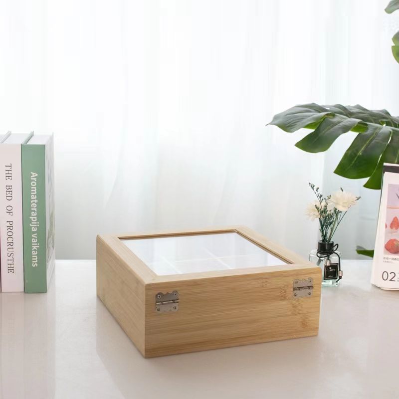 P Bamboo Wood Doge Wenwan Walnut Storage Box Babao Tea Coffee Storage Box Yagli Board Transparent Solid Wood Finishing Box