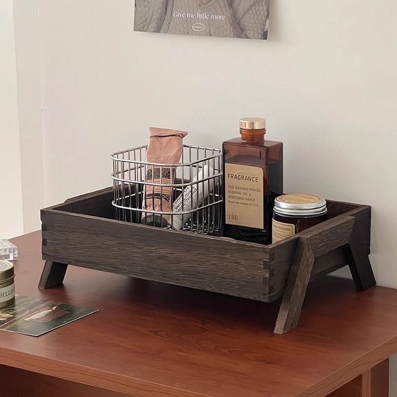 P retro solid color wooden tray free assembly high foot shape suitable for porch, bedroom, dining room