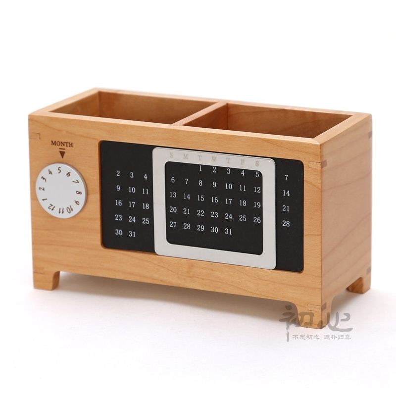 P walnut perpetual calendar pen holder multi-grid new creative multi-functional office stationery desktop storage box partition