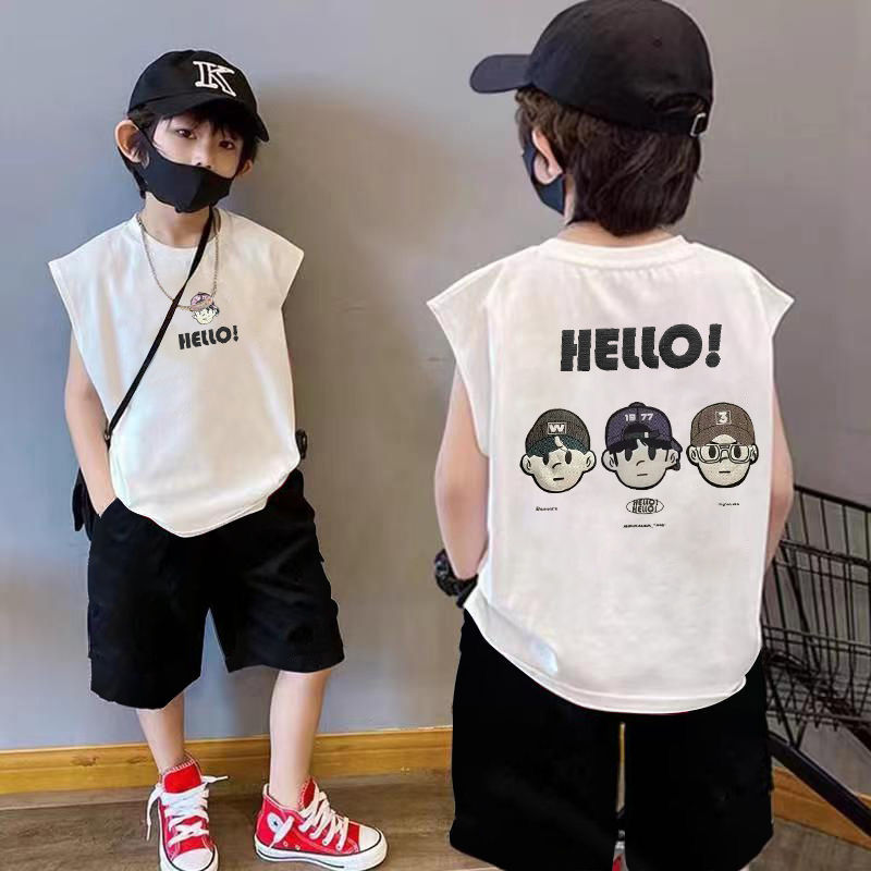 P boys pure cotton vest new set children's baby two-piece set summer trendy children's handsome thin sleeveless