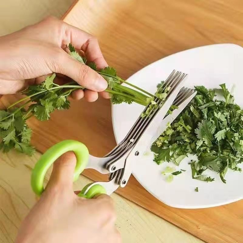 Green onion scissors artifact stainless steel five-layer multifunctional shears pepper artifact non-spicy eye scissors kitchen coriander scissors - Mixbatch