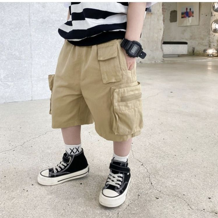 P boys shorts summer cotton overalls new handsome boys middle pants children's baby loose thin five-point pants