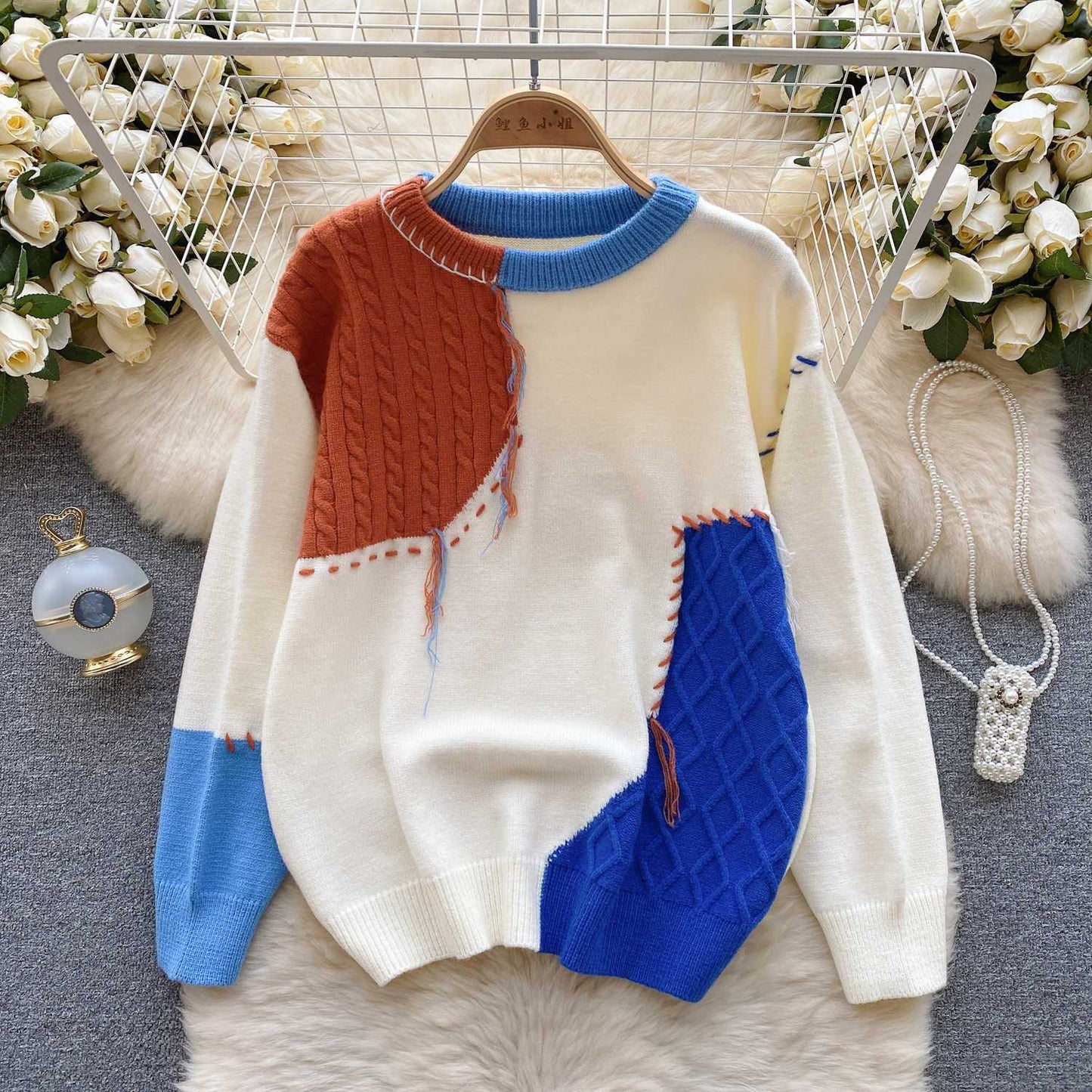 P knitted sweater long-sleeved top