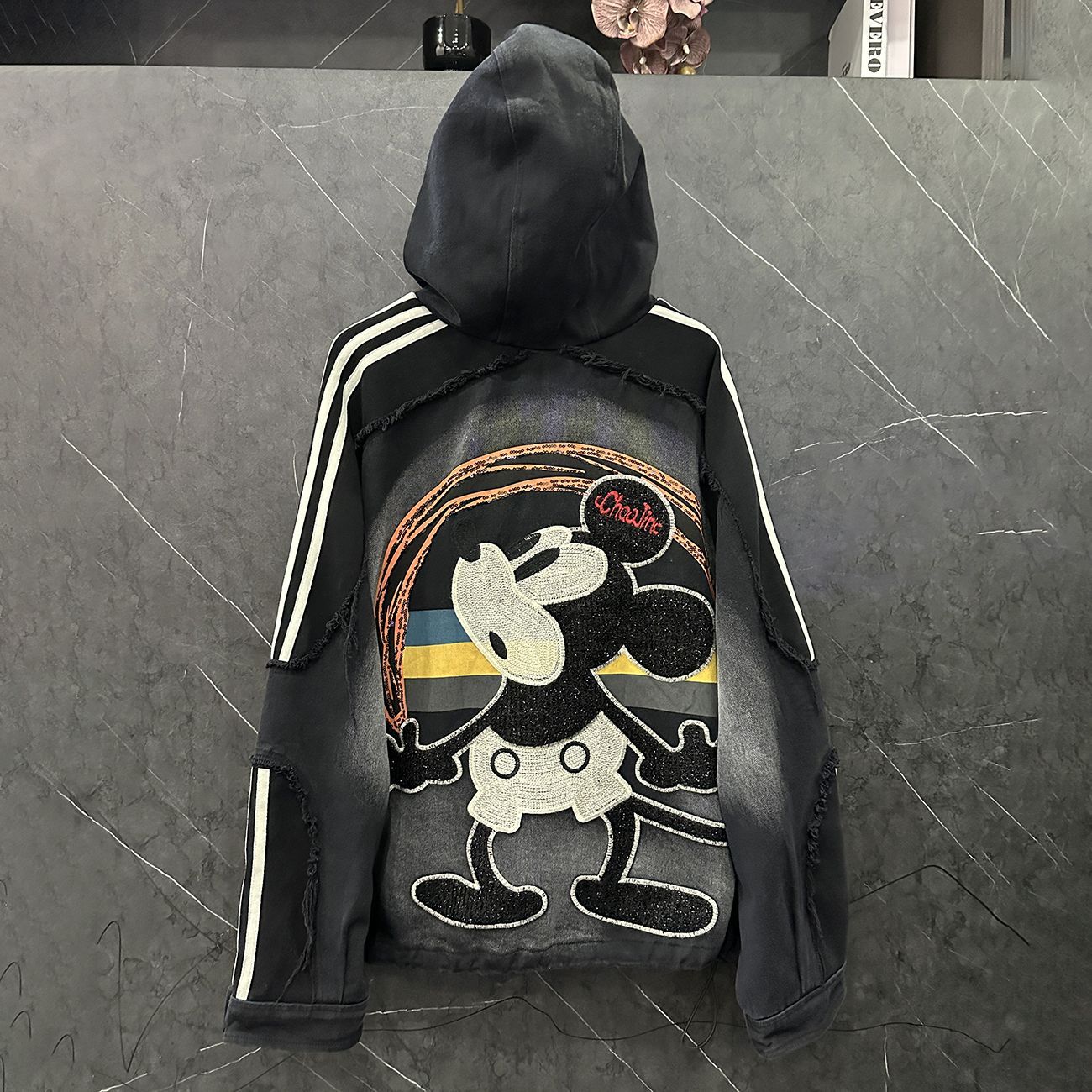 P Spring and Autumn New Heavy Industry Design Sense Cartoon Mickey Hooded Cardigan Sweater