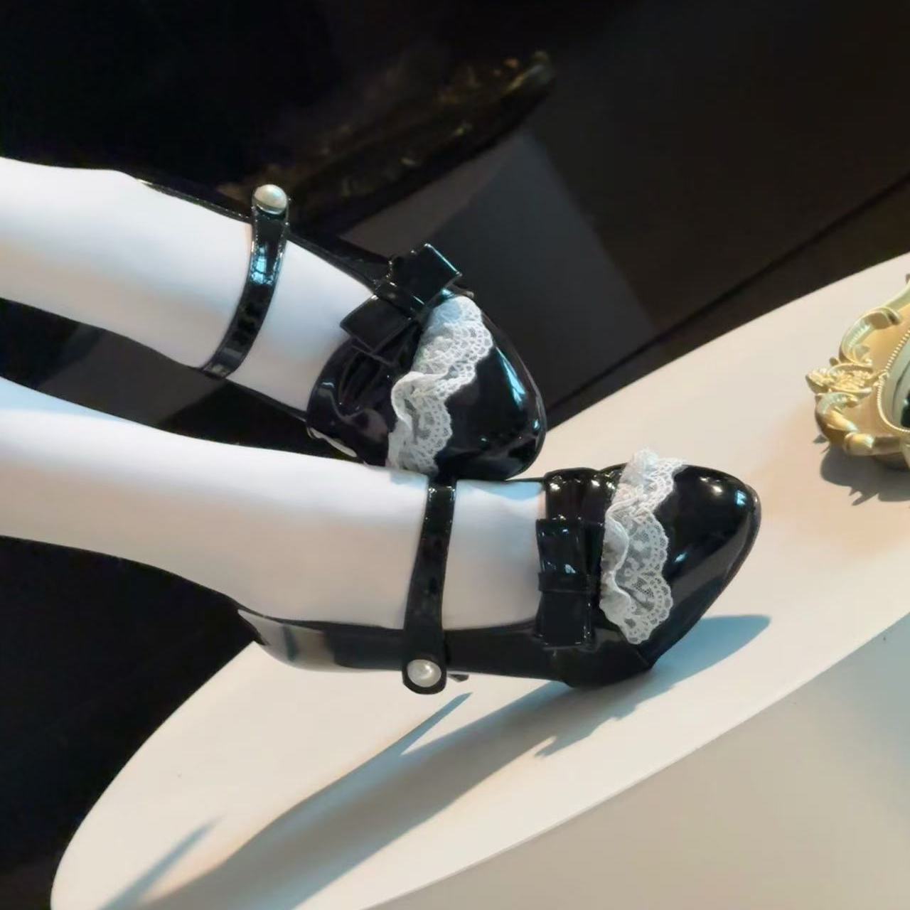 P lolita bow lace high heels