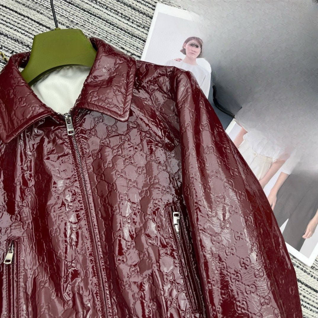 P patent leather short PU leather jacket