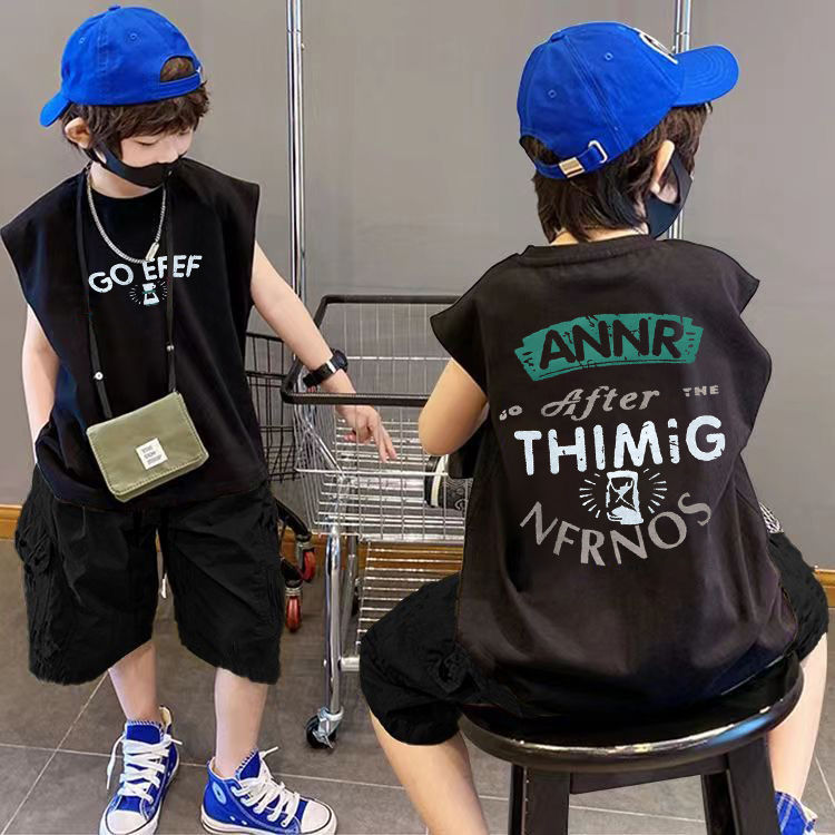 P boys pure cotton vest new set children's baby two-piece set summer trendy children's handsome thin sleeveless