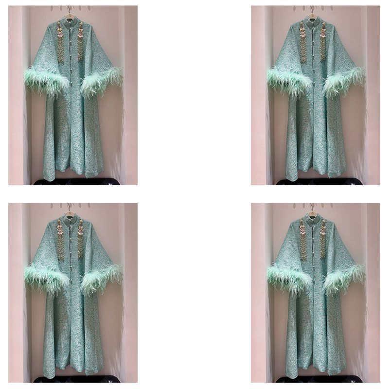 P Beaded Ostrich Hair Long Jacket