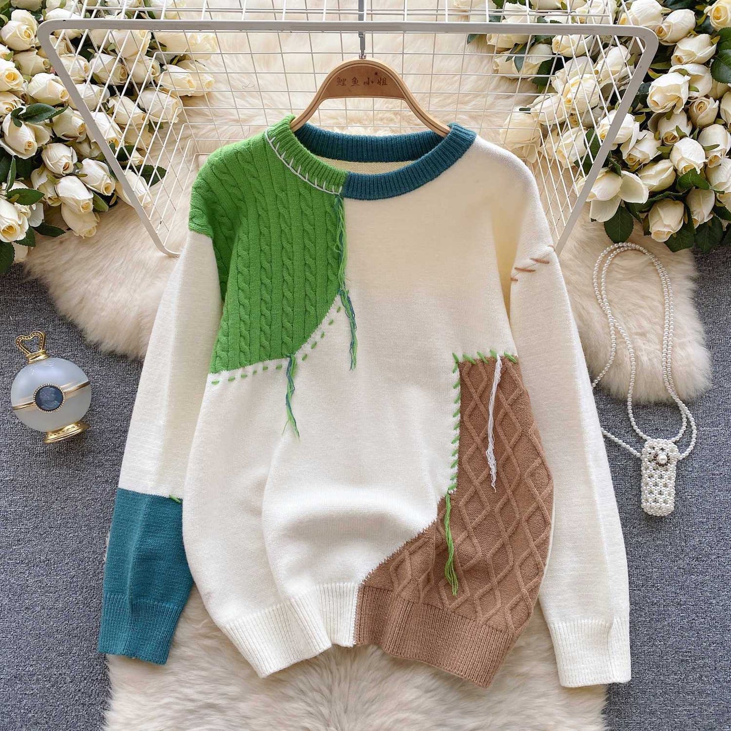 P knitted sweater long-sleeved top
