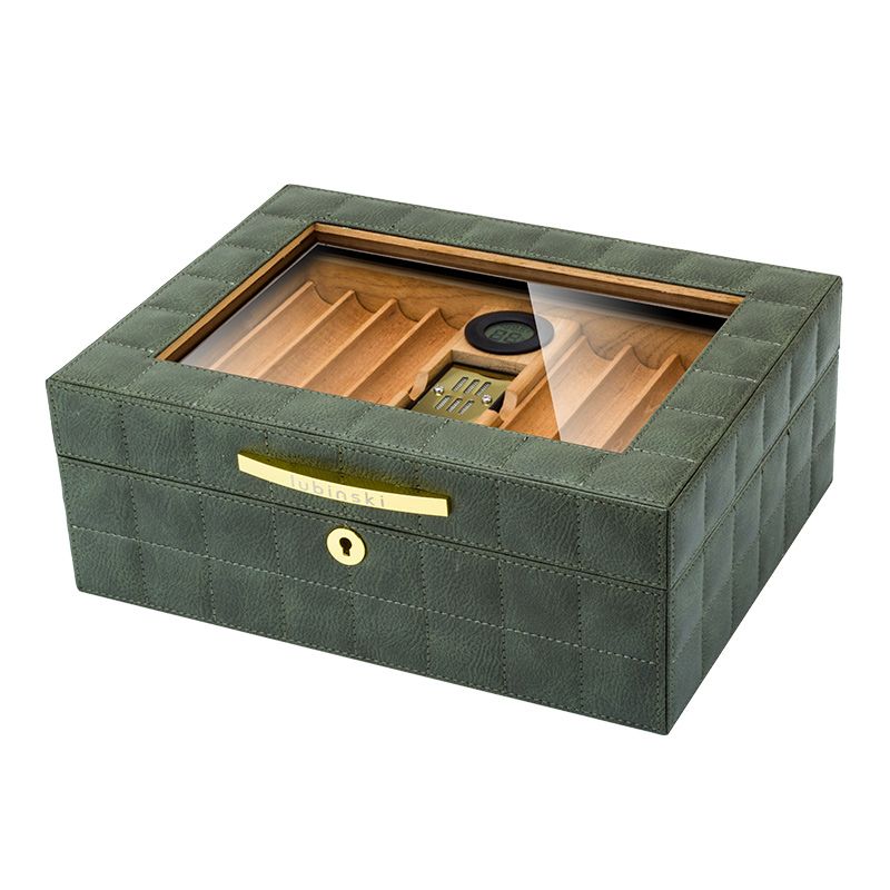 P Cedar wood humidor leather see-through window