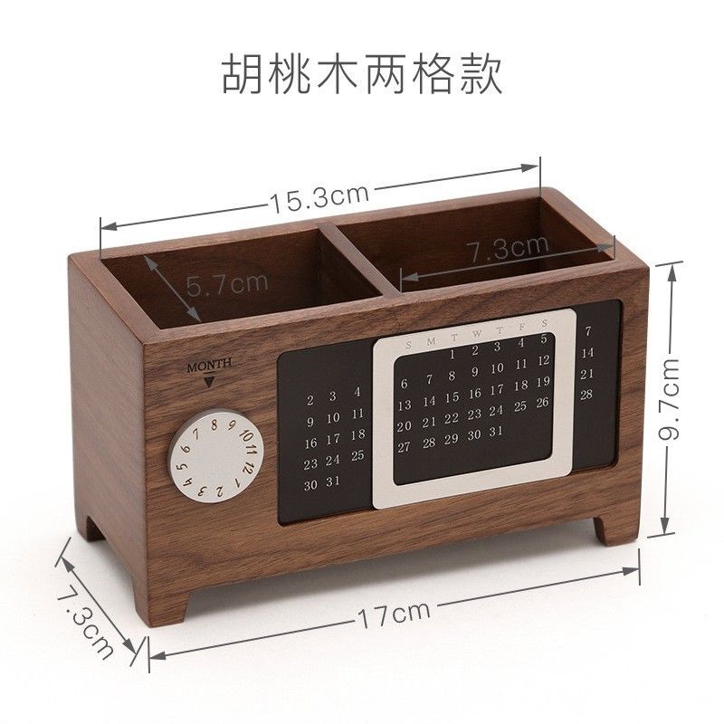 P walnut perpetual calendar pen holder multi-grid new creative multi-functional office stationery desktop storage box partition