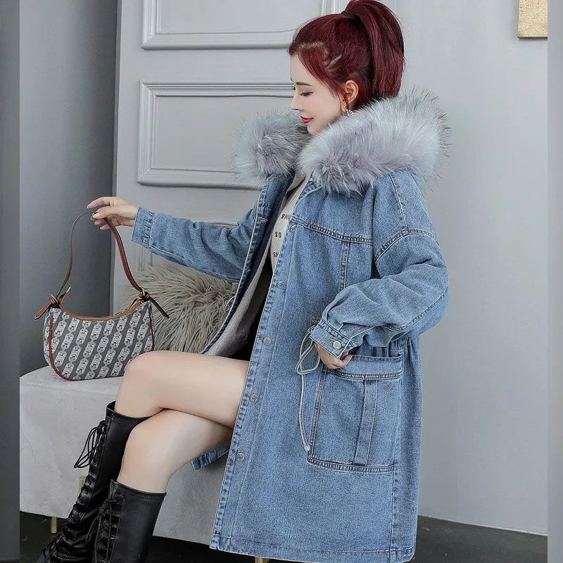 P fleece thickened denim jacket