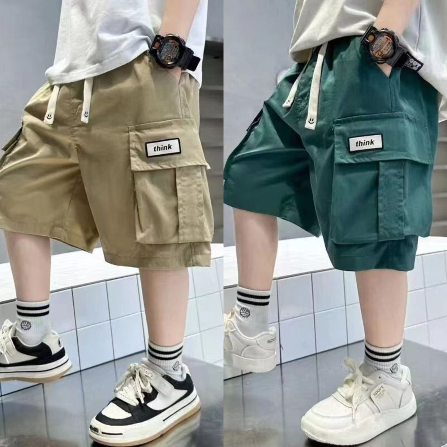 P boys tooling five-point pants summer new loose foreign style children's shorts summer casual children's boys pants