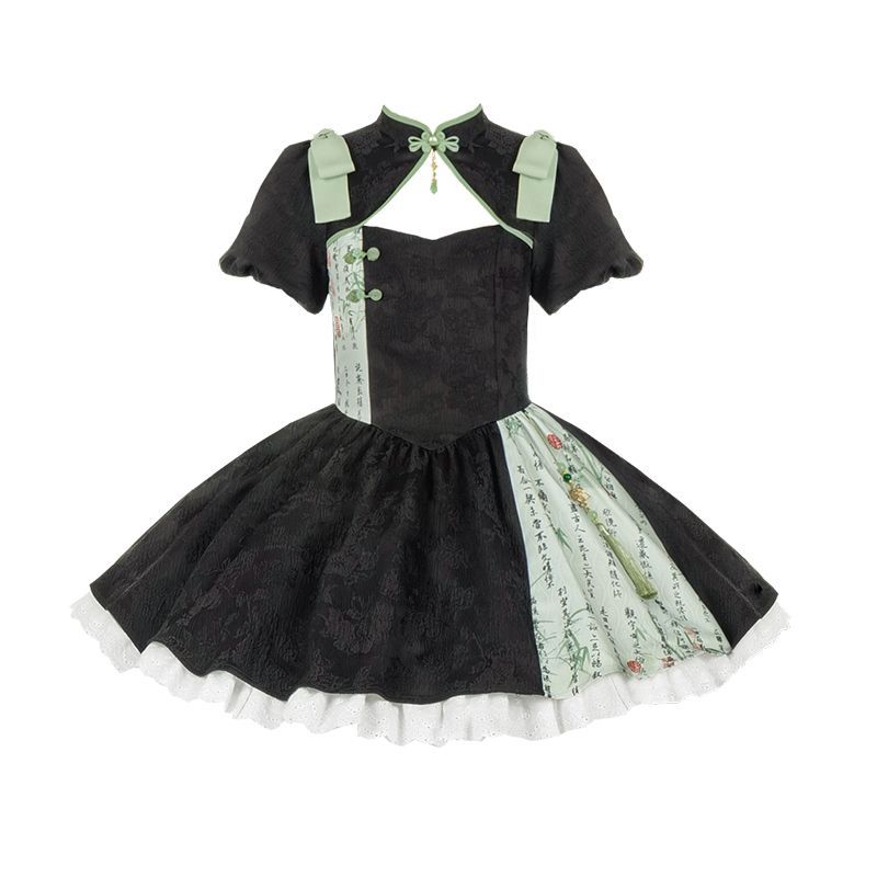 P withpuji original design Chinese style embroidered print sleeve cheongsam lolita summer
