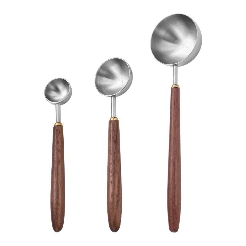 P 304 stainless steel walnut long handle coffee bean flour spoon