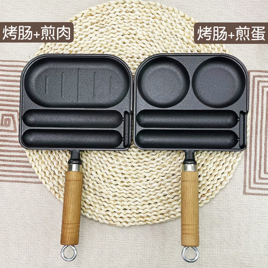 Cast iron sausage pot, 2-in-1, egg fryer, uncoated, household sausage maker, sausage grilling machine, breakfast egg frying mold - Mixbatch