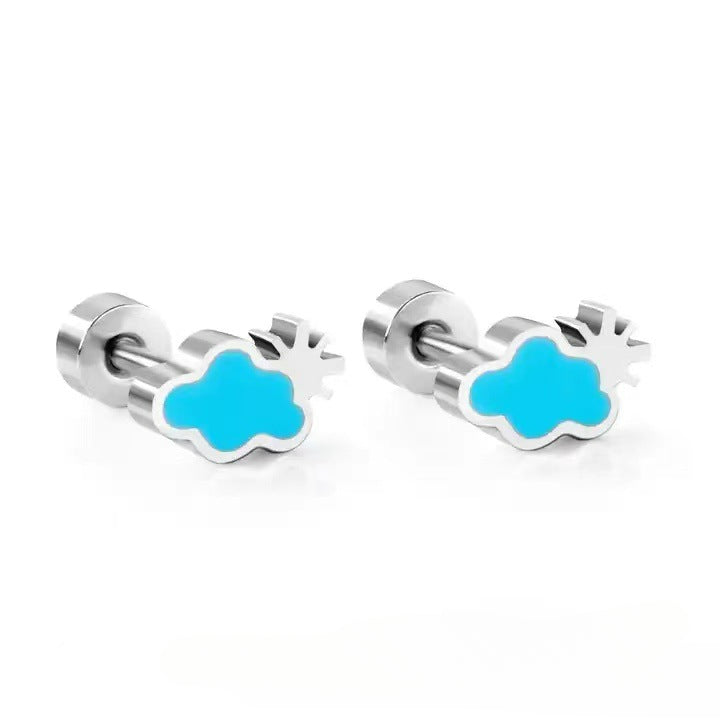 A European and American cross-border fashion dripping oil stainless steel rainbow watermelon strawberry fruit ear nails trendy personality factory direct sales - Mixbatch