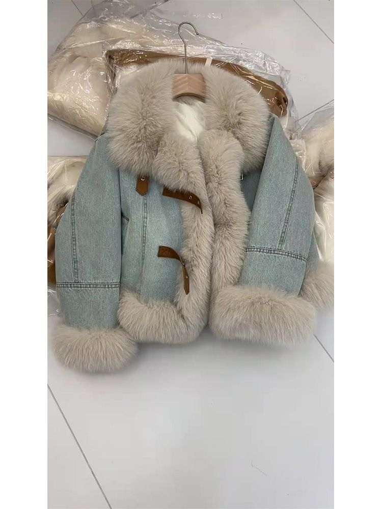 Winter blue denim plush jacket