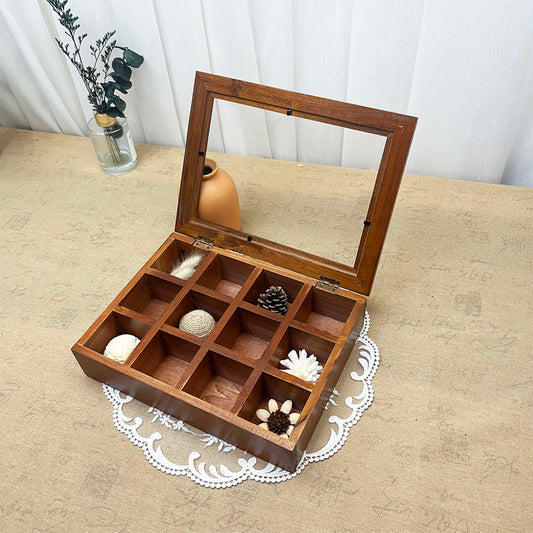 Desktop 9-grid solid wood storage box multi-function box